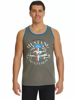 Licenced Singlets & Tanks Ford Mustang Logo Grey Tank