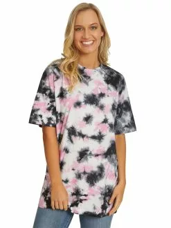Tops Prodigy Unisex Black Tie Dye Crew Neck T-Shirt