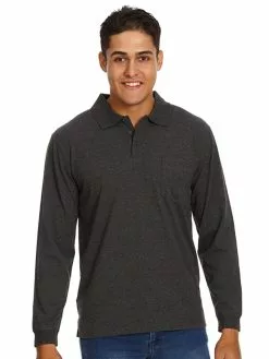 Long Sleeve Tops Lowes Charcoal Marle Knitted Long Sleeve Polo -Traders Country Sales 28616 01 v2