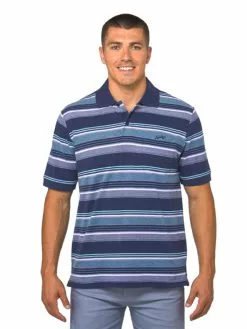 Lowes Polos Cougars Denim Aqua Stripe Birdseye Polo