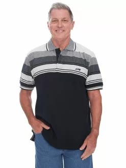 Polos Cougars Navy & Grey Stripe Birdseye Knit Polo