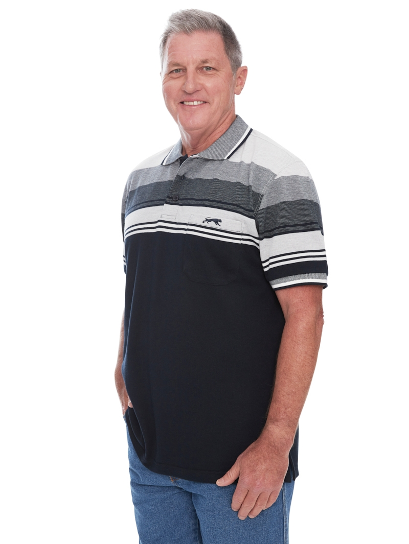 Polos Cougars Navy & Grey Stripe Birdseye Knit Polo 4 Polos Cougars Navy & Grey Stripe Birdseye Knit Polo - Image 2