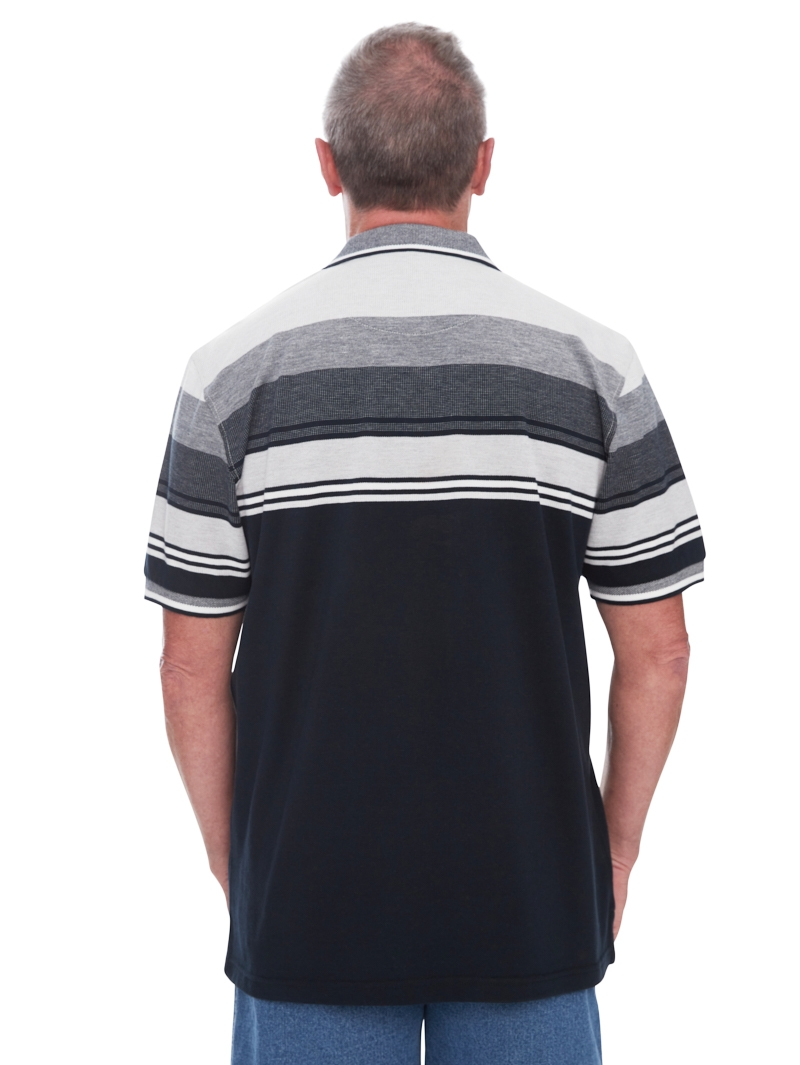 Polos Cougars Navy & Grey Stripe Birdseye Knit Polo 5 Polos Cougars Navy & Grey Stripe Birdseye Knit Polo - Image 3