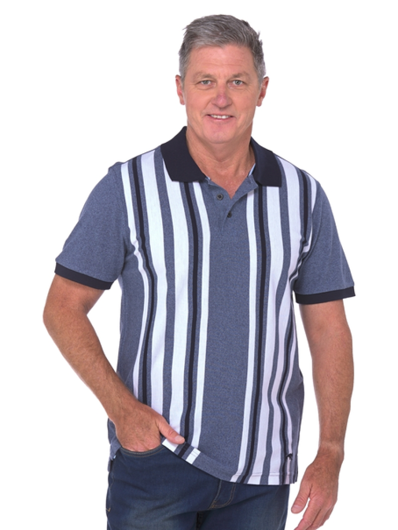 Polos Cougars Denim & White Vertical Stripe Knit Polo 3 Polos Cougars Denim & White Vertical Stripe Knit Polo