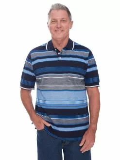 Polos Cougars Navy Blue Birdseye Stripe Knit Polo