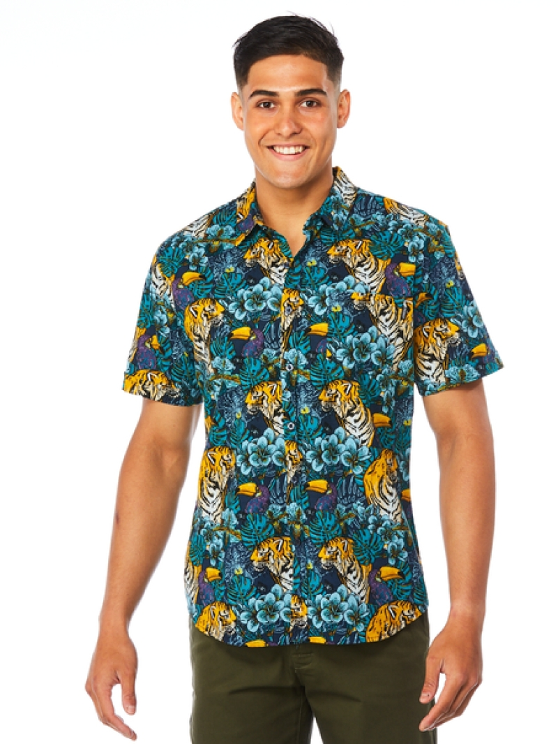 Lowes Shirts Prodigy Navy Tiger Print Short Sleeve Shirt 3 Lowes Shirts Prodigy Navy Tiger Print Short Sleeve Shirt