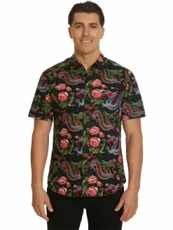 Shirts Prodigy Black Dragon Print Short Sleeve Shirt