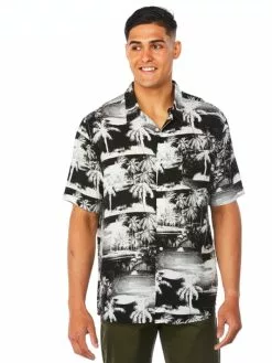 Shirts Lowes Black Palm Print Short Sleeve Shirt