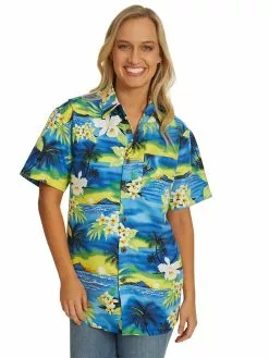 Tops Lowes Unisex Lime Sunset Hawaiian Print Shirt