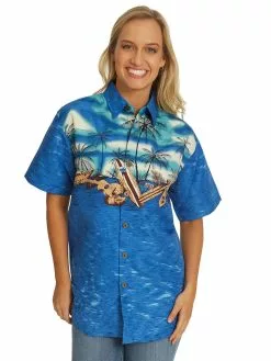 Tops Lowes Unisex Blue Boats & Ukelele Hawaiian Shirt
