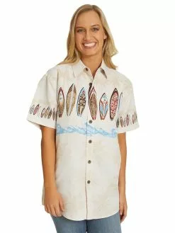 Tops Lowes Unisex Ivory Surfboards Hawaiian Shirt