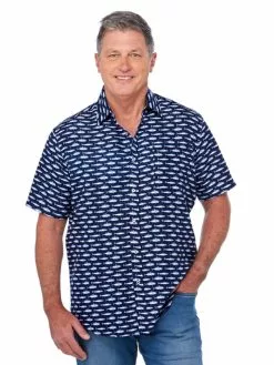 Lowes Shirts Elliotts Navy Fish Print Short Sleeve Shirt