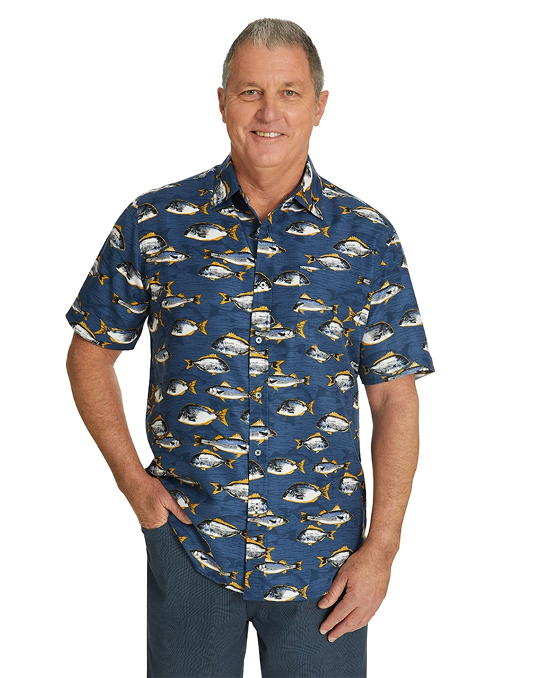 Shirts Elliotts Navy Fish Print Shirt 3 Shirts Elliotts Navy Fish Print Shirt