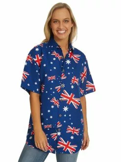 Tops Lowes Unisex Blue Australian Flag Hawaiian Shirt