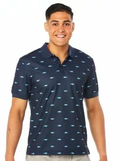Polos Lowes Navy Fish Print Polo