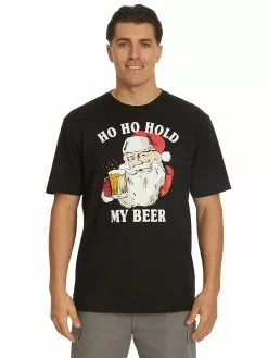 T-Shirts Lowes Black Ho Ho Hold Beer Slogan T-Shirt