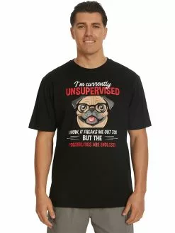 T-Shirts Lowes Black Unsupervised Slogan T-Shirt