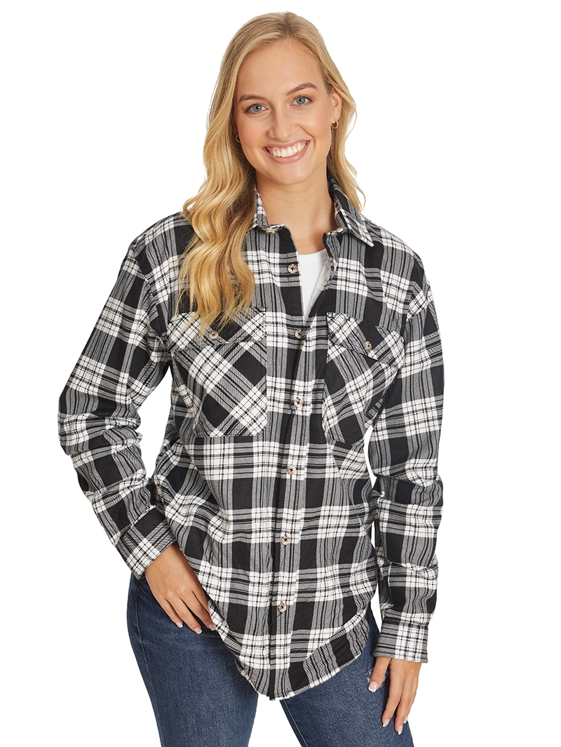 Tops Lowes Unisex Black & White Check Flannelette Shirt 3 Tops Lowes Unisex Black & White Check Flannelette Shirt