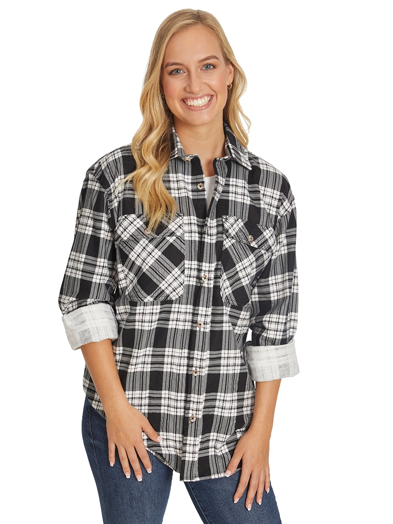 Tops Lowes Unisex Black & White Check Flannelette Shirt 5 Tops Lowes Unisex Black & White Check Flannelette Shirt - Image 3