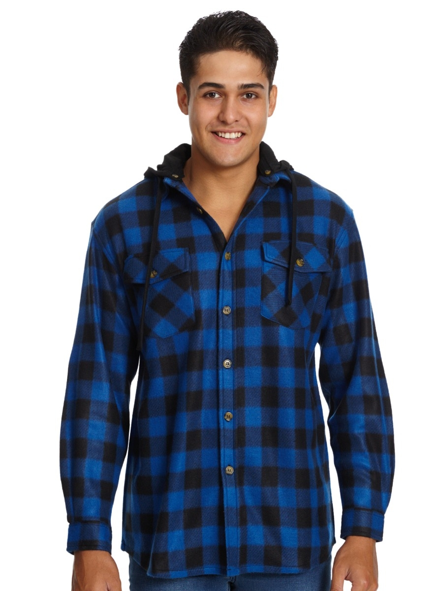 Shirts Lowes Blue & Black Check Detachable Hood Shirt 3 Shirts Lowes Blue & Black Check Detachable Hood Shirt