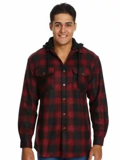 Shirts Lowes Red & Black Check Detachable Hood Shirt