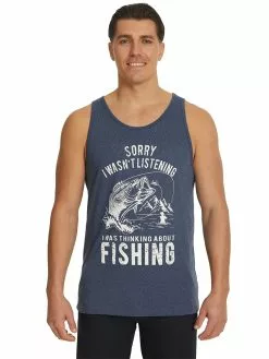 T-Shirts Lowes Thinking About Fishing Indigo Marle Tank