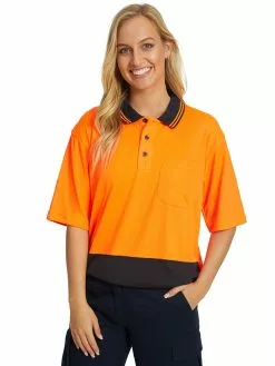 Tops Traders Unisex Orange & Navy Cool Dry Hi-Vis Polo