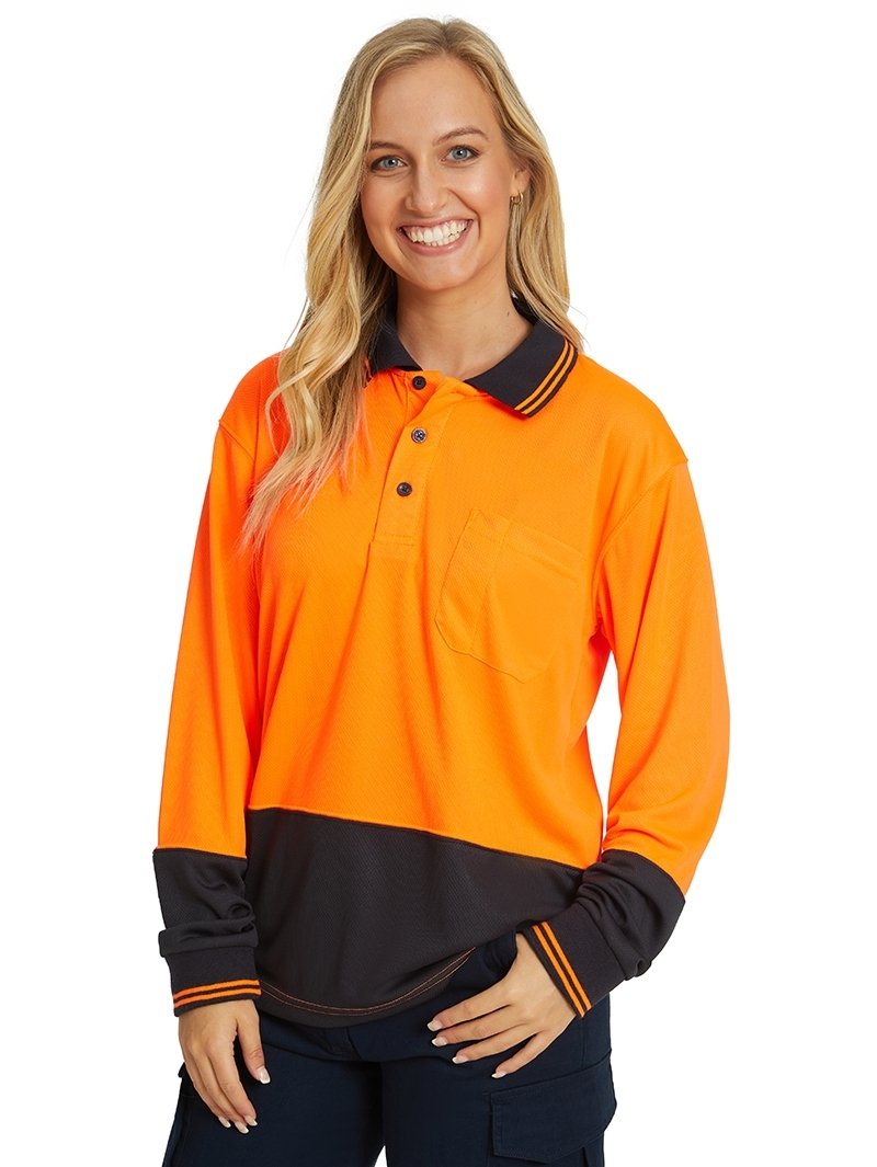 Tops Traders Unisex Orange Long Sleeve Hi-Vis Polo 3 Tops Traders Unisex Orange Long Sleeve Hi-Vis Polo