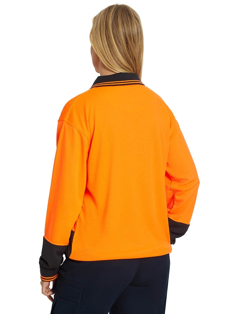 Tops Traders Unisex Orange Long Sleeve Hi-Vis Polo 4 Tops Traders Unisex Orange Long Sleeve Hi-Vis Polo - Image 2
