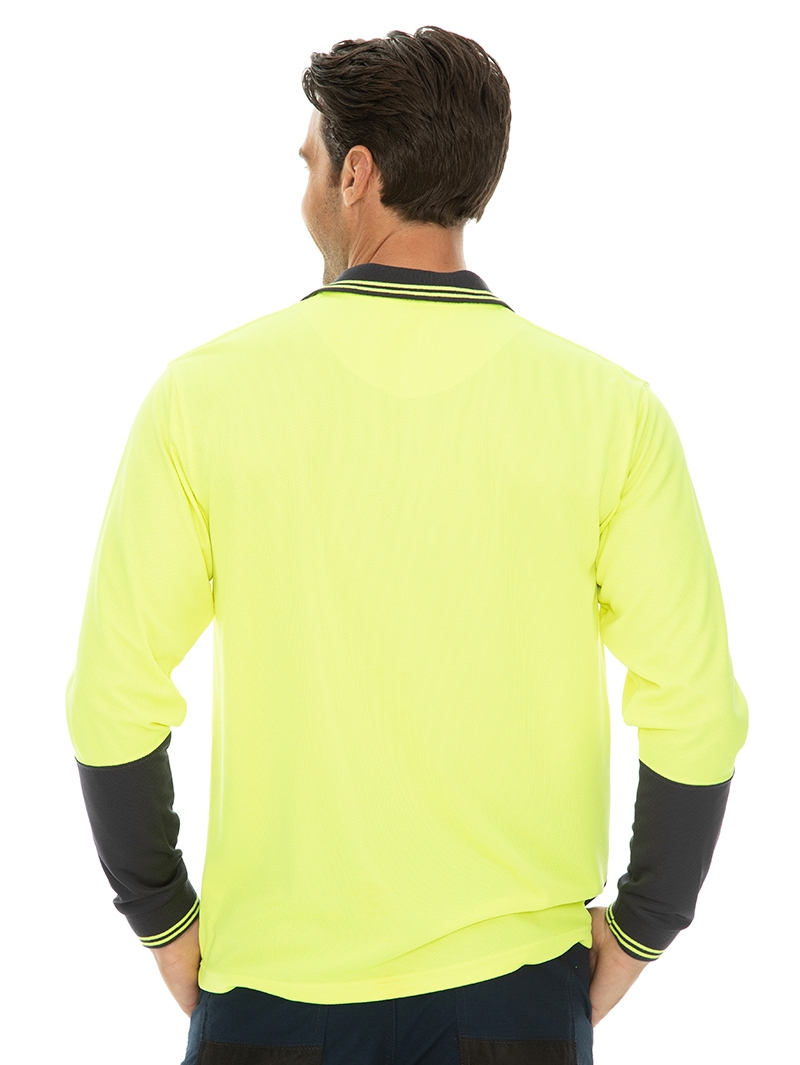 Shirts Traders Yellow & Navy Long Sleeve Hi-Vis Polo 7 Shirts Traders Yellow & Navy Long Sleeve Hi-Vis Polo - Image 5