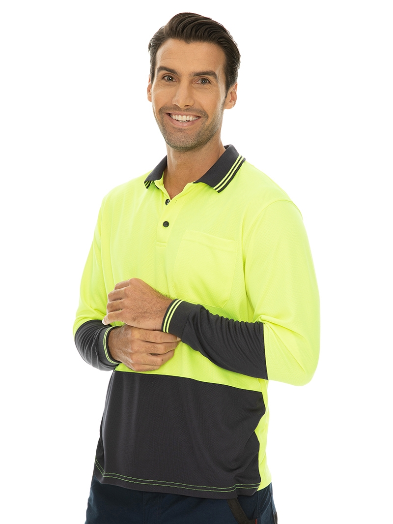 Shirts Traders Yellow & Navy Long Sleeve Hi-Vis Polo 9 Shirts Traders Yellow & Navy Long Sleeve Hi-Vis Polo - Image 7