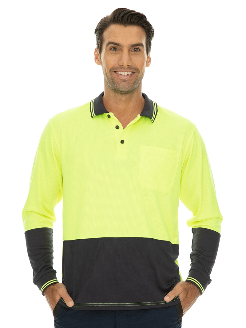 Shirts Traders Yellow & Navy Long Sleeve Hi-Vis Polo 4 Shirts Traders Yellow & Navy Long Sleeve Hi-Vis Polo - Image 2