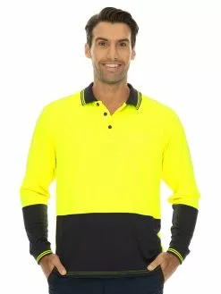 Shirts Traders Yellow & Navy Long Sleeve Hi-Vis Polo