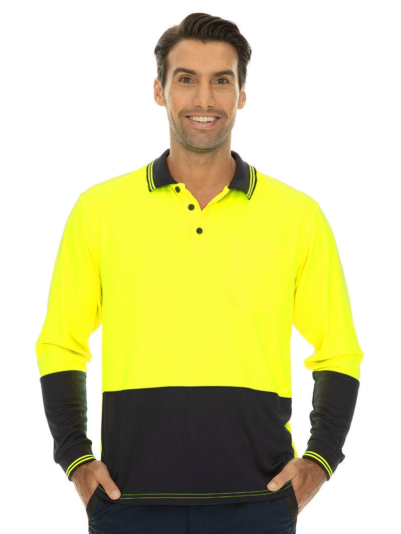 Shirts Traders Yellow & Navy Long Sleeve Hi-Vis Polo 3 Shirts Traders Yellow & Navy Long Sleeve Hi-Vis Polo