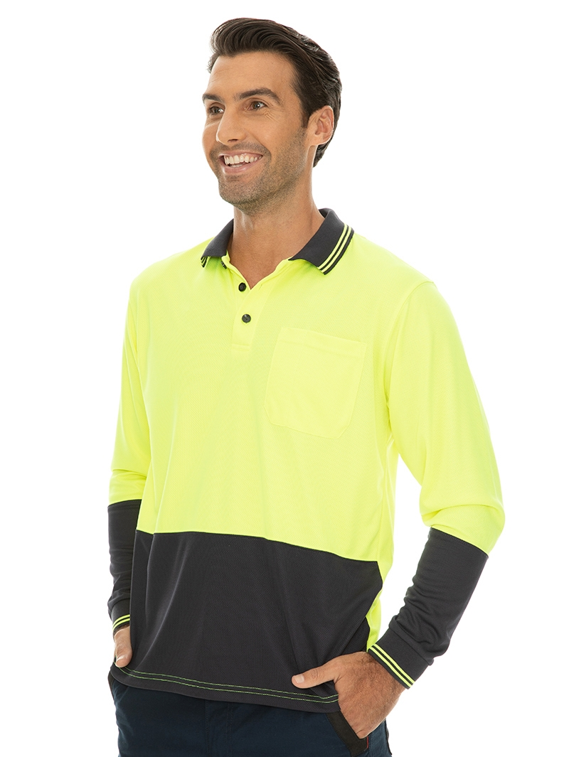 Shirts Traders Yellow & Navy Long Sleeve Hi-Vis Polo 6 Shirts Traders Yellow & Navy Long Sleeve Hi-Vis Polo - Image 4