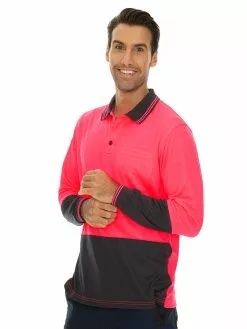 Shirts Traders Pink & Navy Long Sleeve Hi-Vis Polo -Traders Country Sales 51772 d lowes 1 1