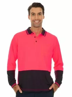 Shirts Traders Pink & Navy Long Sleeve Hi-Vis Polo