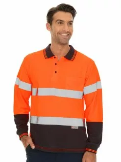 Shirts Traders Orange & Navy Taped Long Sleeve Polo
