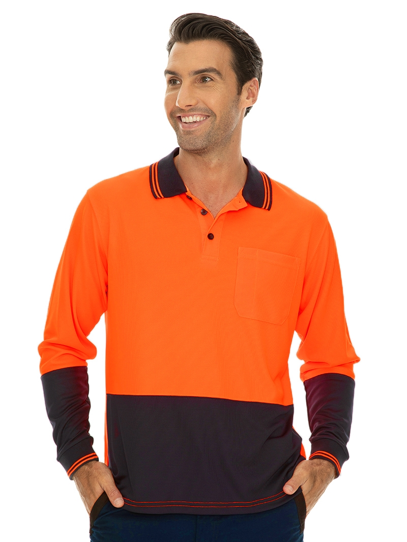 Shirts Traders Orange & Navy Long Sleeve Hi-Vis Polo 3 Shirts Traders Orange & Navy Long Sleeve Hi-Vis Polo