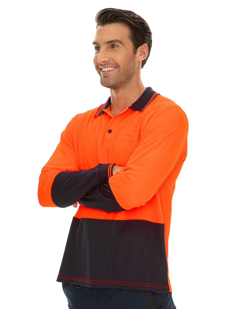 Shirts Traders Orange & Navy Long Sleeve Hi-Vis Polo 4 Shirts Traders Orange & Navy Long Sleeve Hi-Vis Polo - Image 2