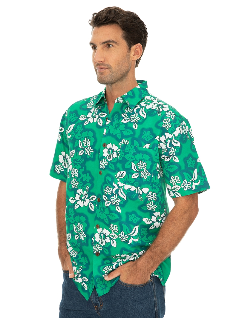 Tops Lowes Unisex Green Hibiscus Hawaiian Print Shirt 4 Tops Lowes Unisex Green Hibiscus Hawaiian Print Shirt - Image 2