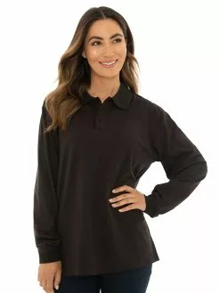 Tops Lowes Black Knitted Long Sleeve Polo