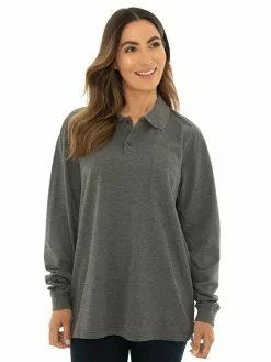 Long Sleeve Tops Lowes Charcoal Marle Knitted Long Sleeve Polo
