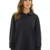 Lowes Tops Unisex Navy Knitted Long Sleeve Polo