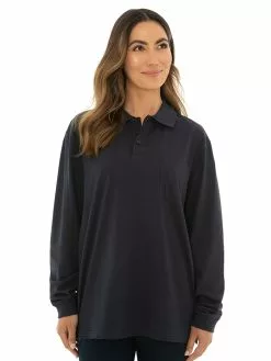 Lowes Tops Unisex Navy Knitted Long Sleeve Polo