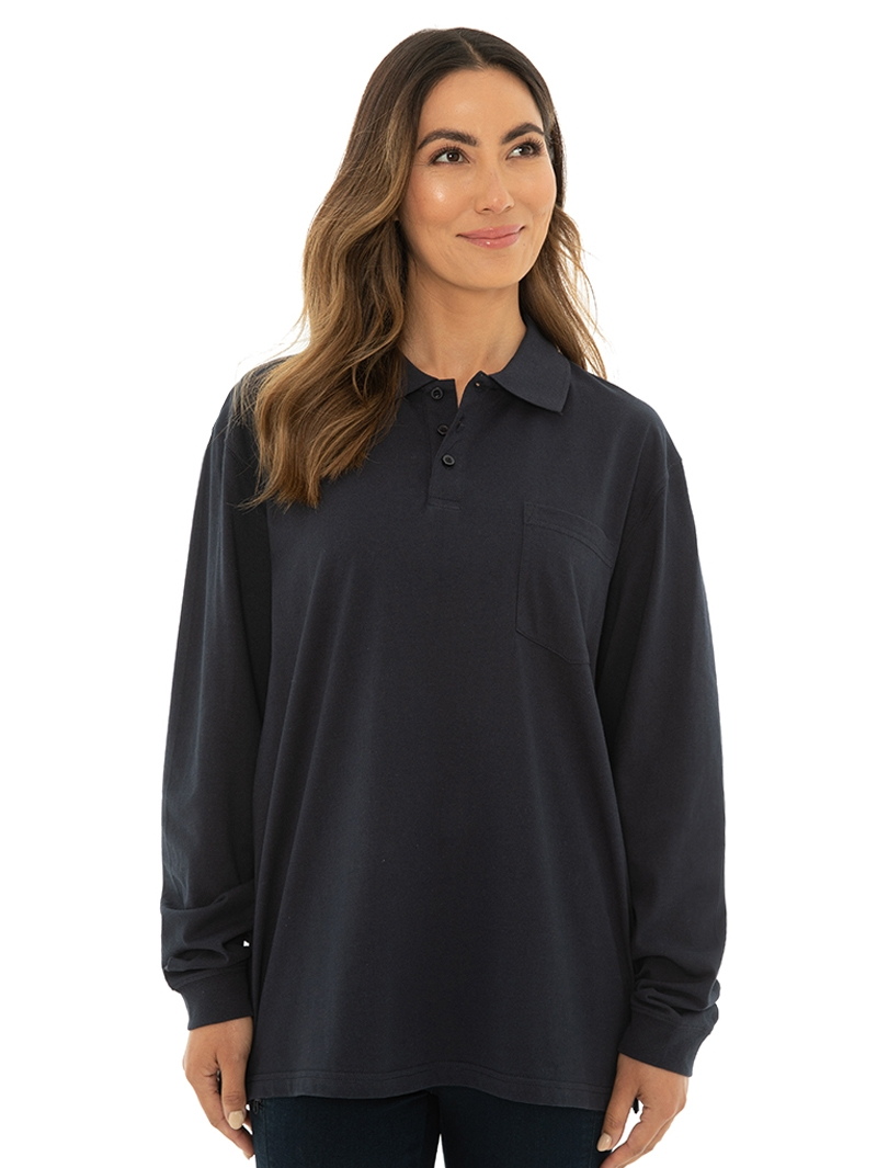 Lowes Tops Unisex Navy Knitted Long Sleeve Polo 3 Lowes Tops Unisex Navy Knitted Long Sleeve Polo