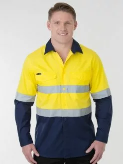Shirts King Gee Workcool 2 Reflective Shirt Yellow Navy