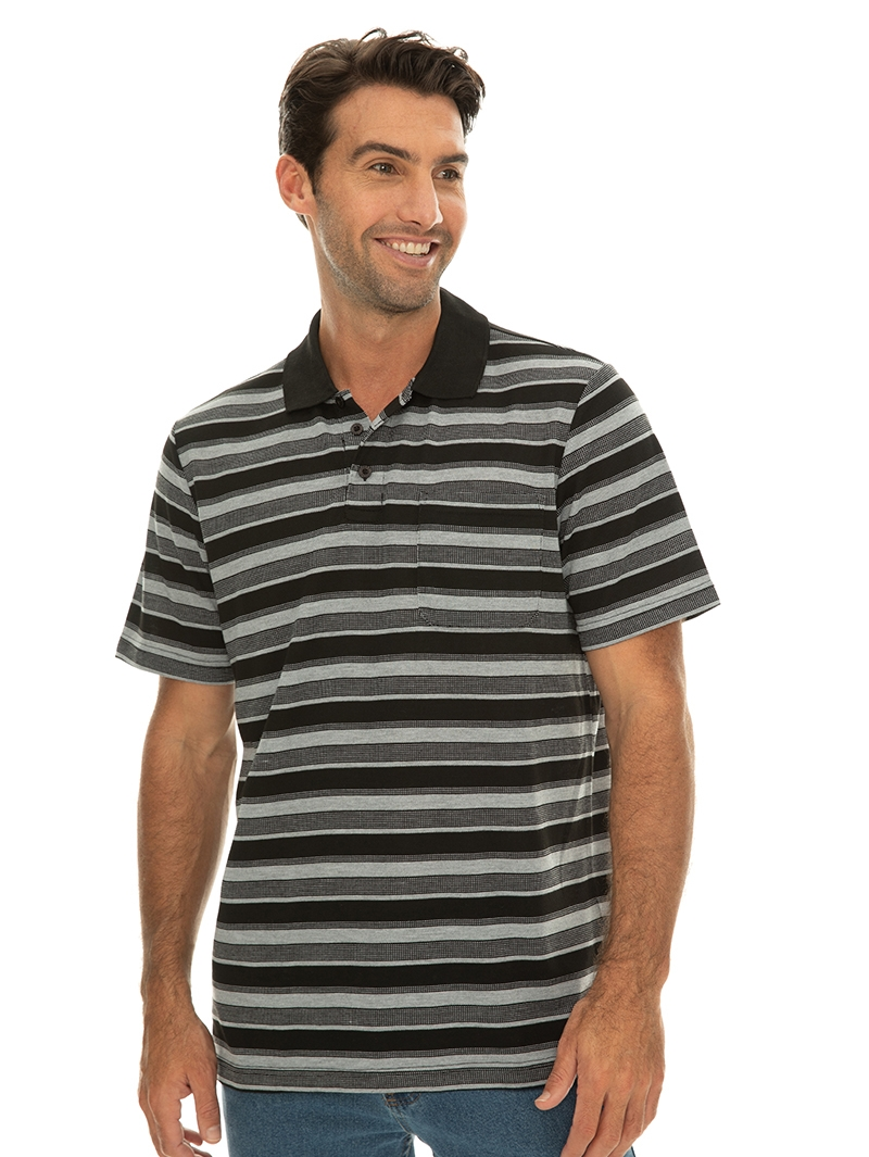Polos Lowes Black & Grey Marle Stripe Knit Polo 3 Polos Lowes Black & Grey Marle Stripe Knit Polo