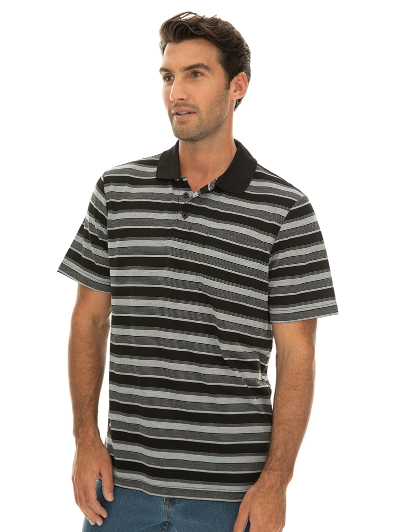 Polos Lowes Black & Grey Marle Stripe Knit Polo 4 Polos Lowes Black & Grey Marle Stripe Knit Polo - Image 2