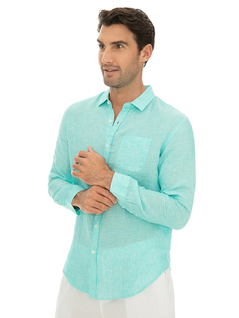 Shirts Riley Adams Aqua Linen Long Sleeve Shirt 4 Shirts Riley Adams Aqua Linen Long Sleeve Shirt - Image 2